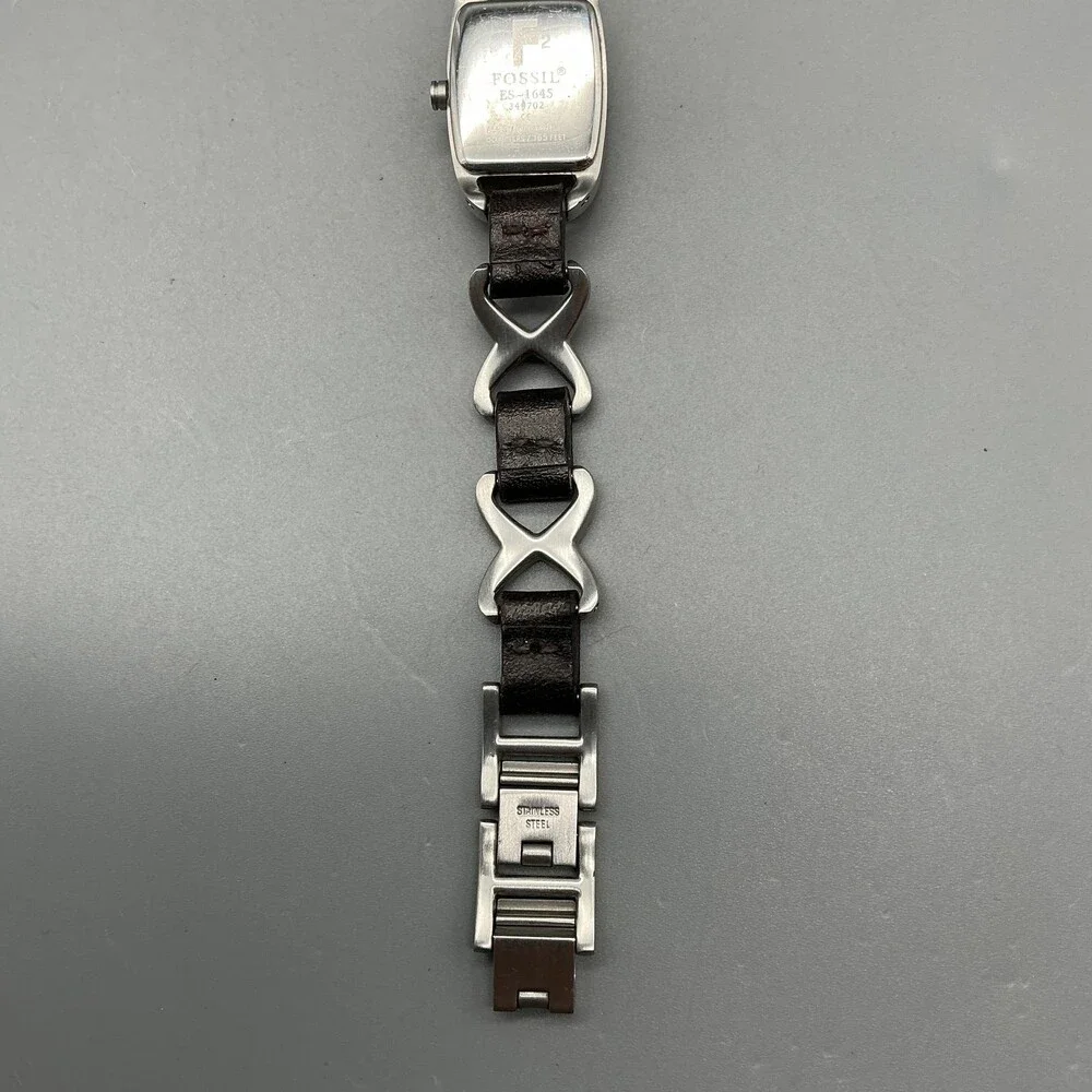 Fossil F2 ES-1645 Womens Watch 17mm Steel Brown Leather Band New Battery 7.25